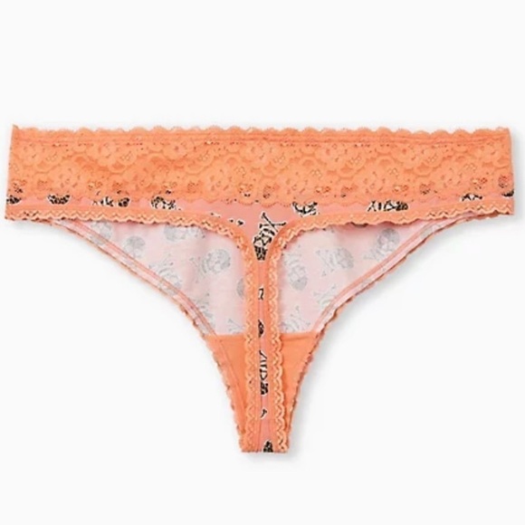 Torrid Orange Cheetah Skull Lace Trim Cotton Thong 5X Plus Size NEW Women’s - Picture 3 of 8